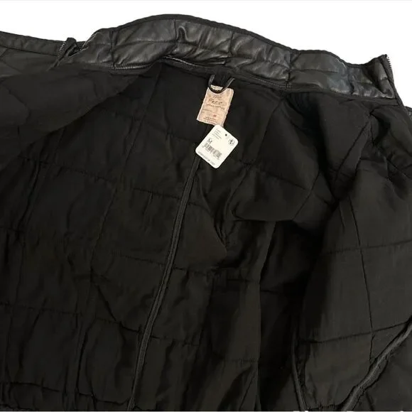 We The Free Faux Leather Quilted Bomber Jacket NWT - Picture 6 of 10